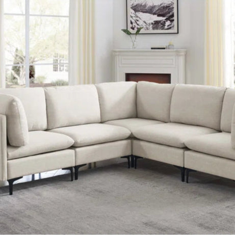 L Shape Sectional Sofa: 5 Piece Corner Sectional (Almond Linen Blend)