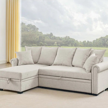 L- Shape Sectional Sofa: 4 - Piece Upholstered Sectional Sleeper Sofa Bed(Almond Linen Blend)