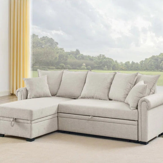 L- Shape Sectional Sofa: 4 - Piece Upholstered Sectional Sleeper Sofa Bed(Almond Linen Blend)