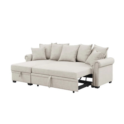 L- Shape Sectional Sofa: 4 - Piece Upholstered Sectional Sleeper Sofa Bed(Almond Linen Blend)