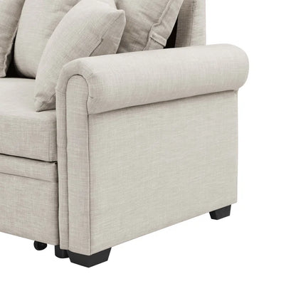 L- Shape Sectional Sofa: 4 - Piece Upholstered Sectional Sleeper Sofa Bed(Almond Linen Blend)