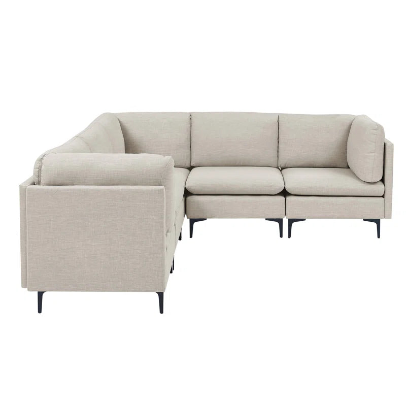 L Shape Sectional Sofa: 5 Piece Corner Sectional (Almond Linen Blend)
