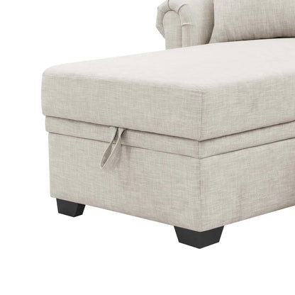 L- Shape Sectional Sofa: 4 - Piece Upholstered Sectional Sleeper Sofa Bed(Almond Linen Blend)