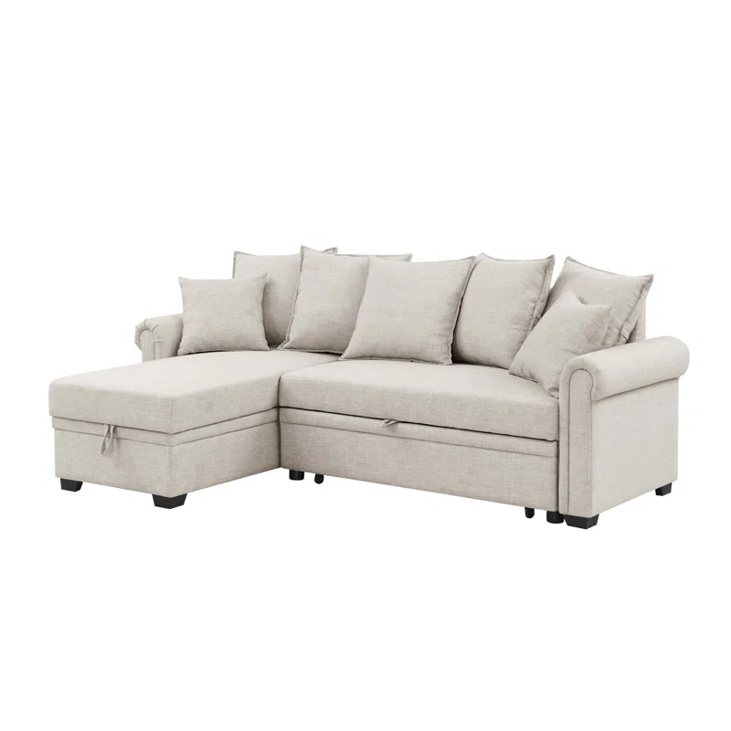 L- Shape Sectional Sofa: 4 - Piece Upholstered Sectional Sleeper Sofa Bed(Almond Linen Blend)