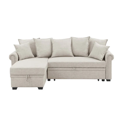L- Shape Sectional Sofa: 4 - Piece Upholstered Sectional Sleeper Sofa Bed(Almond Linen Blend)