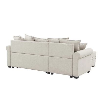 L- Shape Sectional Sofa: 4 - Piece Upholstered Sectional Sleeper Sofa Bed(Almond Linen Blend)