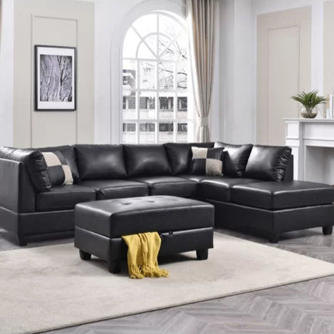 L-Shape Sectional Sofa: Atlantis Reversible Sectional(Faux Leather Black)