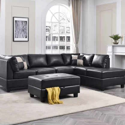 L-Shape Sectional Sofa: Atlantis Reversible Sectional(Faux Leather Black)