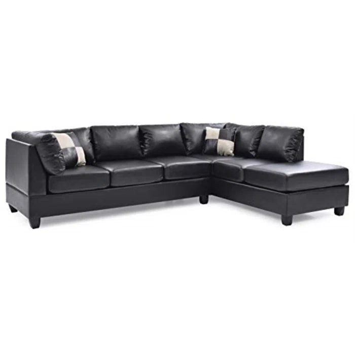 L-Shape Sectional Sofa: Atlantis Reversible Sectional(Faux Leather Black)