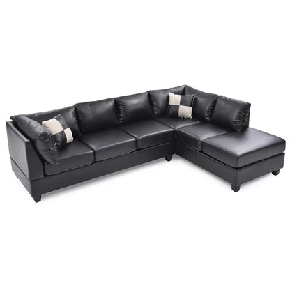 L-Shape Sectional Sofa: Atlantis Reversible Sectional(Faux Leather Black)