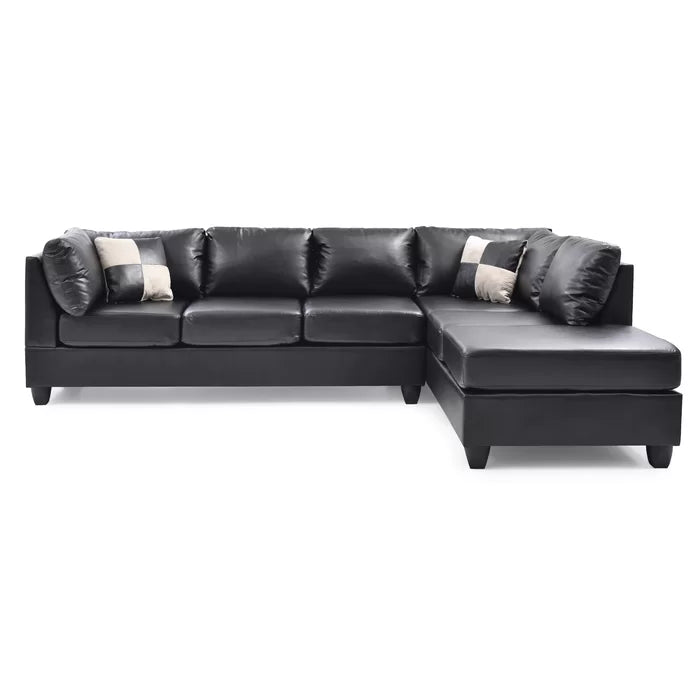 L-Shape Sectional Sofa: Atlantis Reversible Sectional(Faux Leather Black)