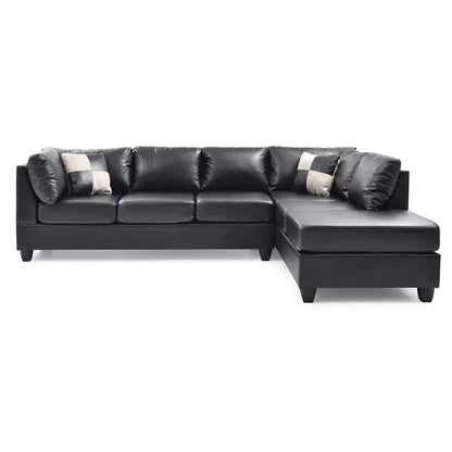 L-Shape Sectional Sofa: Atlantis Reversible Sectional(Faux Leather Black)