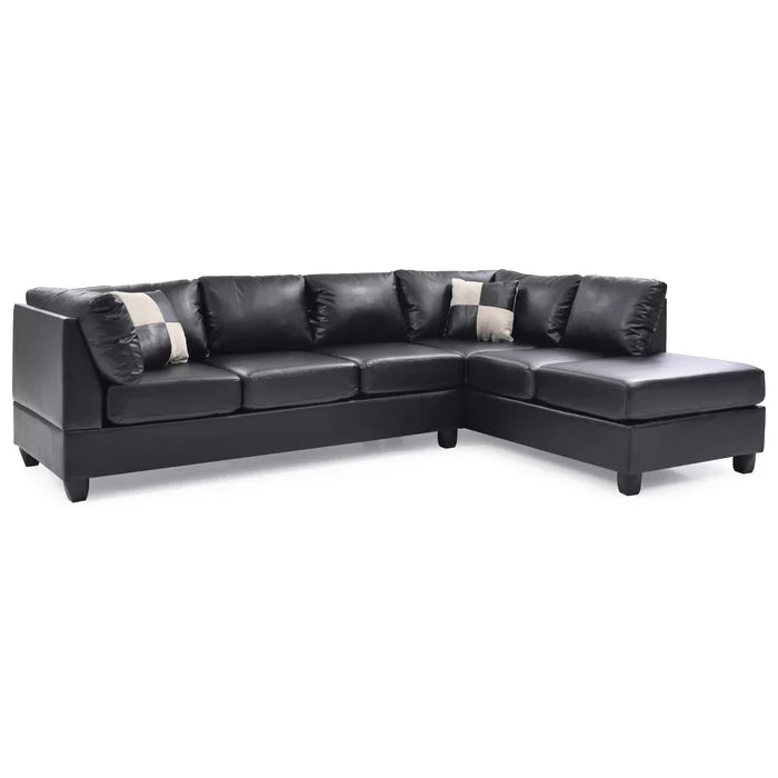 L-Shape Sectional Sofa: Atlantis Reversible Sectional(Faux Leather Black)