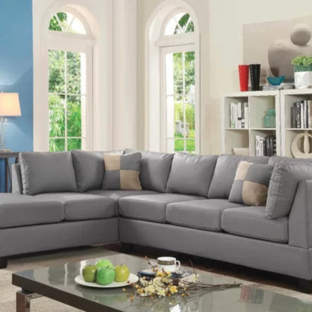 L-Shape Sectional Sofa: Atlantis Reversible Sectional(Faux Leather Gray)