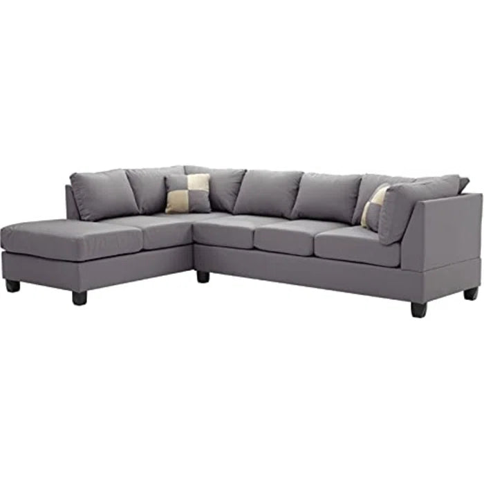 L-Shape Sectional Sofa: Atlantis Reversible Sectional(Faux Leather Gray)