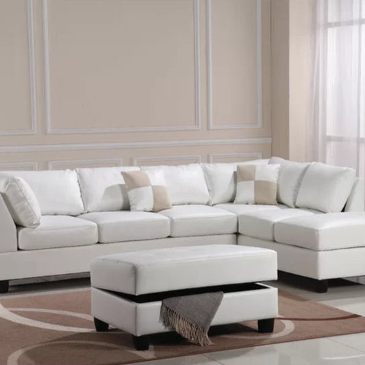L-Shape Sectional Sofa: Atlantis Reversible Sectional(Faux Leather White)