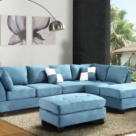 L-Shape Sectional Sofa: Atlantis Reversible Sectional(Suede Aqua)