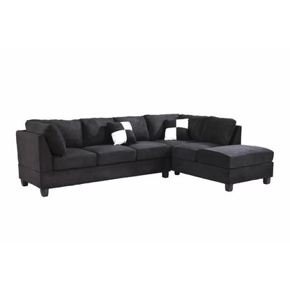 THE CASA ORO® L-Shape Sofa: Atlantis Reversible Sectional(Suede Black)