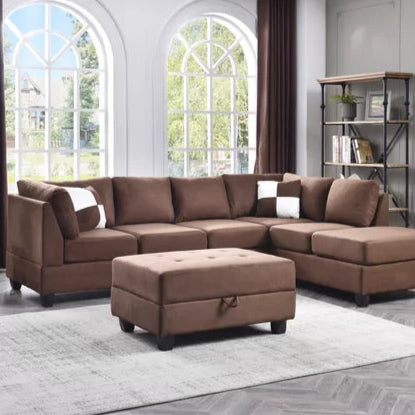 L-Shape Sectional Sofa: Atlantis Reversible Sectional(Suede Chocolate)