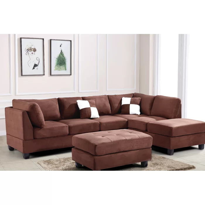 L-Shape Sectional Sofa: Atlantis Reversible Sectional(Suede Chocolate)