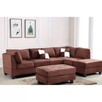 L-Shape Sectional Sofa: Atlantis Reversible Sectional(Suede Chocolate)