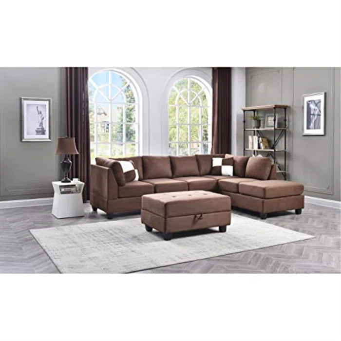 L-Shape Sectional Sofa: Atlantis Reversible Sectional(Suede Chocolate)