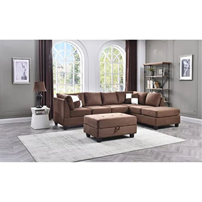 L-Shape Sectional Sofa: Atlantis Reversible Sectional(Suede Chocolate)
