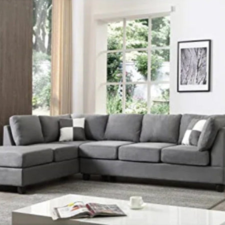 L-Shape Sectional Sofa: Atlantis Reversible Sectional(Suede Gray)