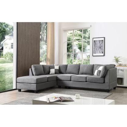 L-Shape Sectional Sofa: Atlantis Reversible Sectional(Suede Gray)