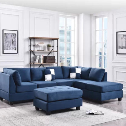 THE CASA ORO® L-Shape Sectional Sofa: Atlantis Reversible Sectional(Suede Navy Blue)