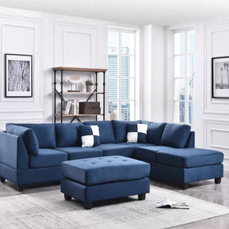 THE CASA ORO® L-Shape Sectional Sofa: Atlantis Reversible Sectional(Suede Navy Blue)