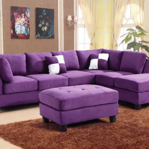 L-Shape Sectional Sofa: Atlantis Reversible Sectional(Suede Purple)
