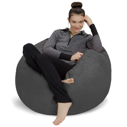 THE CASA ORO® Bean Bag - 3 Ft Shredded Foam Filled Round Pouf Chair - Plush(Charcoal Microfiber / Microsuede)