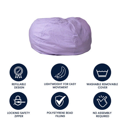 THE CASA ORO® Bean Bag Adults or Kids Classic Refillable Cotton(Lavender/White Cotton Twill)