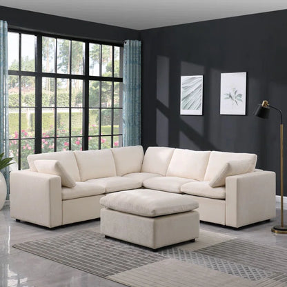 L- Shape Sectional Sofa: 6 - Piece Chenille Upholstered Sectional(Beige)