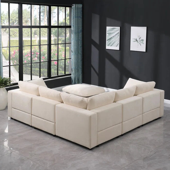 L- Shape Sectional Sofa: 6 - Piece Chenille Upholstered Sectional(Beige)
