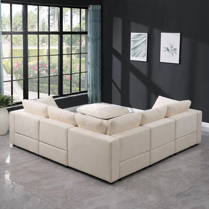 L- Shape Sectional Sofa: 6 - Piece Chenille Upholstered Sectional(Beige)