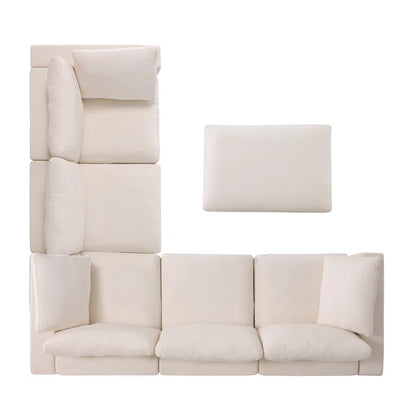 L- Shape Sectional Sofa: 6 - Piece Chenille Upholstered Sectional(Beige)
