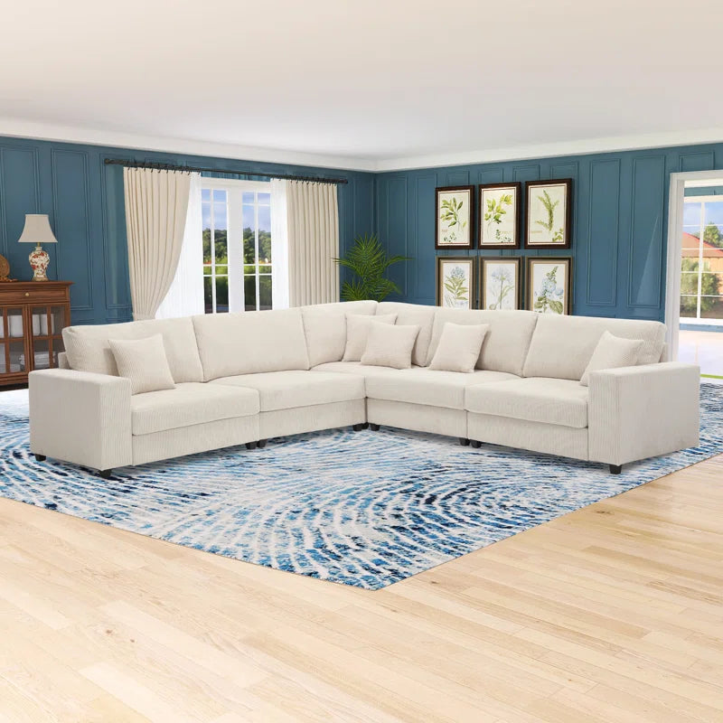 L Shape Sectional Sofa: 108.5"W Corduroy Upholstered 5 - Piece Sectional Sofa(Beige Corduroy)