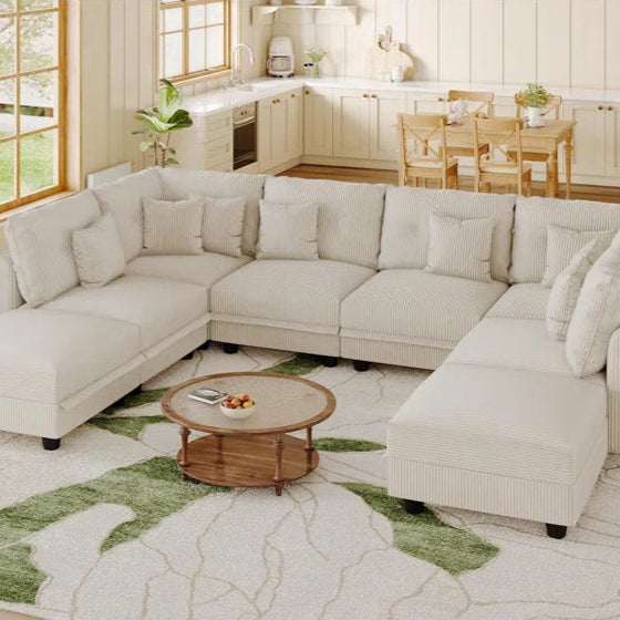 8 Seat Corduroy Straight Modular Sectional Sleeper With Storage(Beige Corduroy)