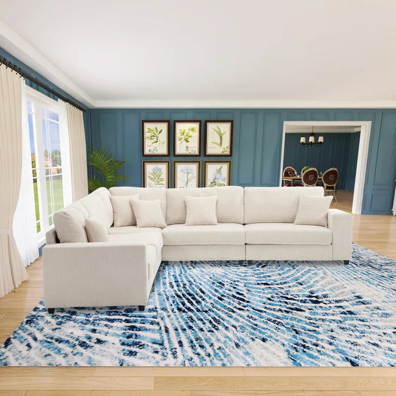 L Shape Sectional Sofa: 108.5"W Corduroy Upholstered 5 - Piece Sectional Sofa(Beige Corduroy)