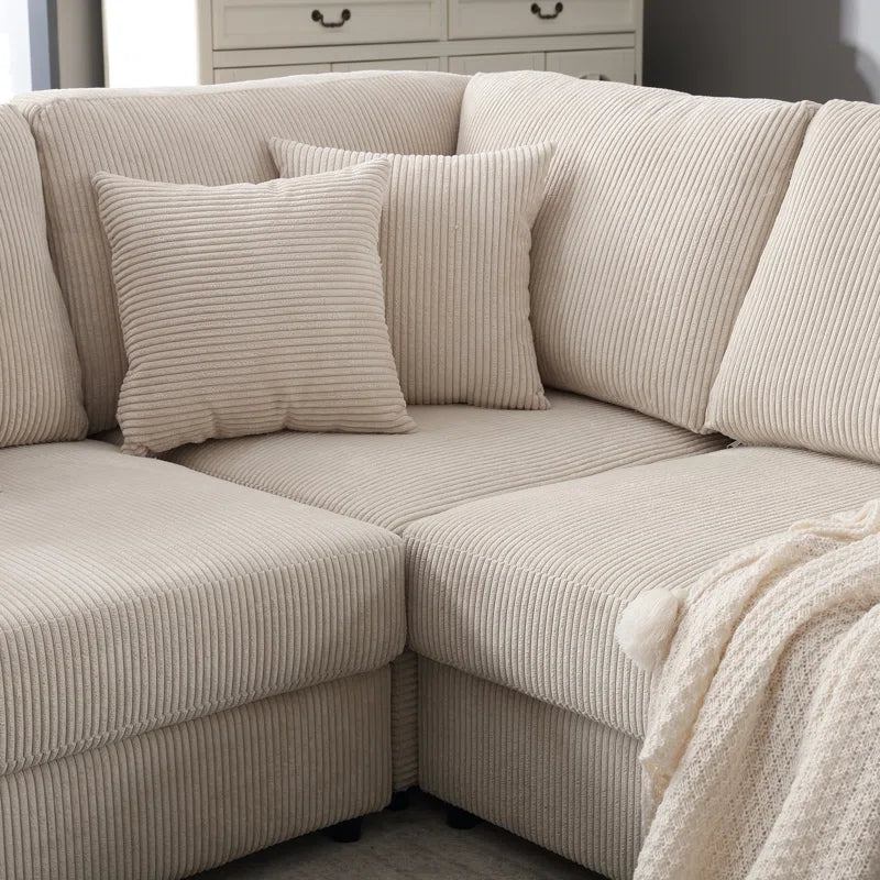 L Shape Sectional Sofa: 108.5"W Corduroy Upholstered 5 - Piece Sectional Sofa(Beige Corduroy)