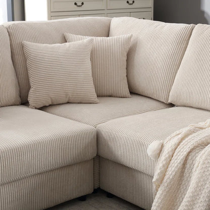 L Shape Sectional Sofa: 108.5"W Corduroy Upholstered 5 - Piece Sectional Sofa(Beige Corduroy)