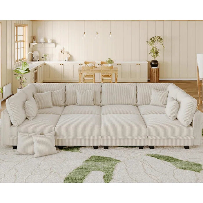 8 Seat Corduroy Straight Modular Sectional Sleeper With Storage(Beige Corduroy)