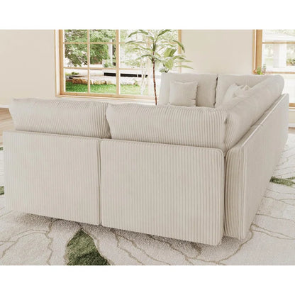 8 Seat Corduroy Straight Modular Sectional Sleeper With Storage(Beige Corduroy)