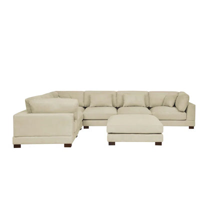U- Shape Sofa: 7 - Piece 144" Wide Modular Corner Sectional(Beige Corduroy)