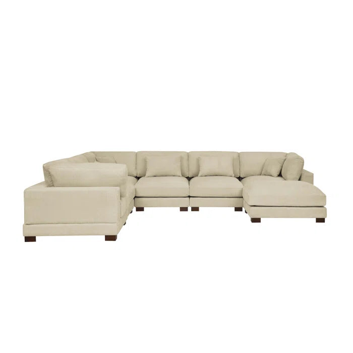 U- Shape Sofa: 7 - Piece 144" Wide Modular Corner Sectional(Beige Corduroy)