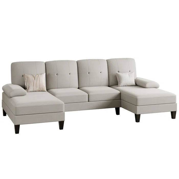 U- Shape Sectional Sofa: 106" Modular Upholstered Sectional 3-Piece Sectional for Living Room(Beige Cotton Blend)