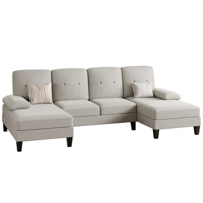 U- Shape Sectional Sofa: 106" Modular Upholstered Sectional 3-Piece Sectional for Living Room(Beige Cotton Blend)