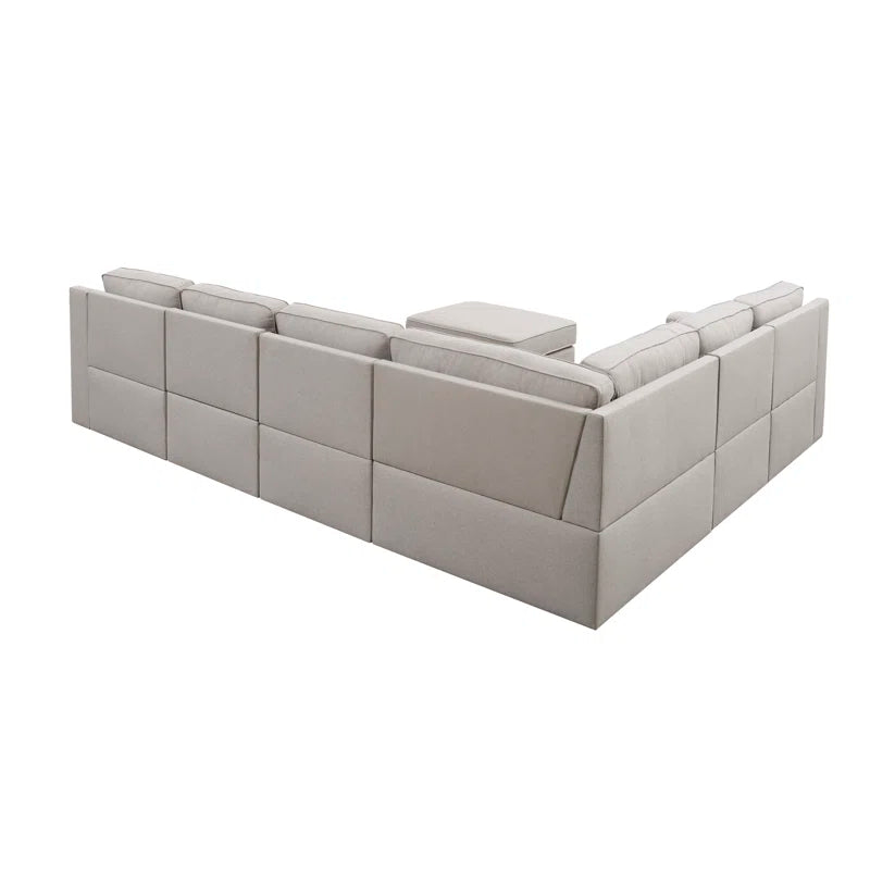 L- Shape Sectional Sofa: 7 - Piece Modular Corner Sectional(Beige Polyester Blend)